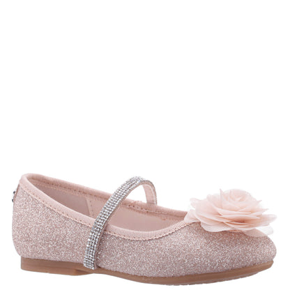 Nina Shoes Girls Jory Beige Shimmer Flower Ballet Flats