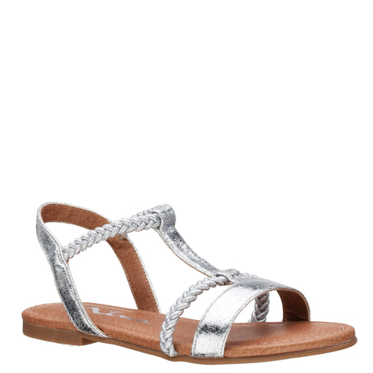 Nina Shoes Girls Burnadet Silver Braided Elastic Strap Sandals