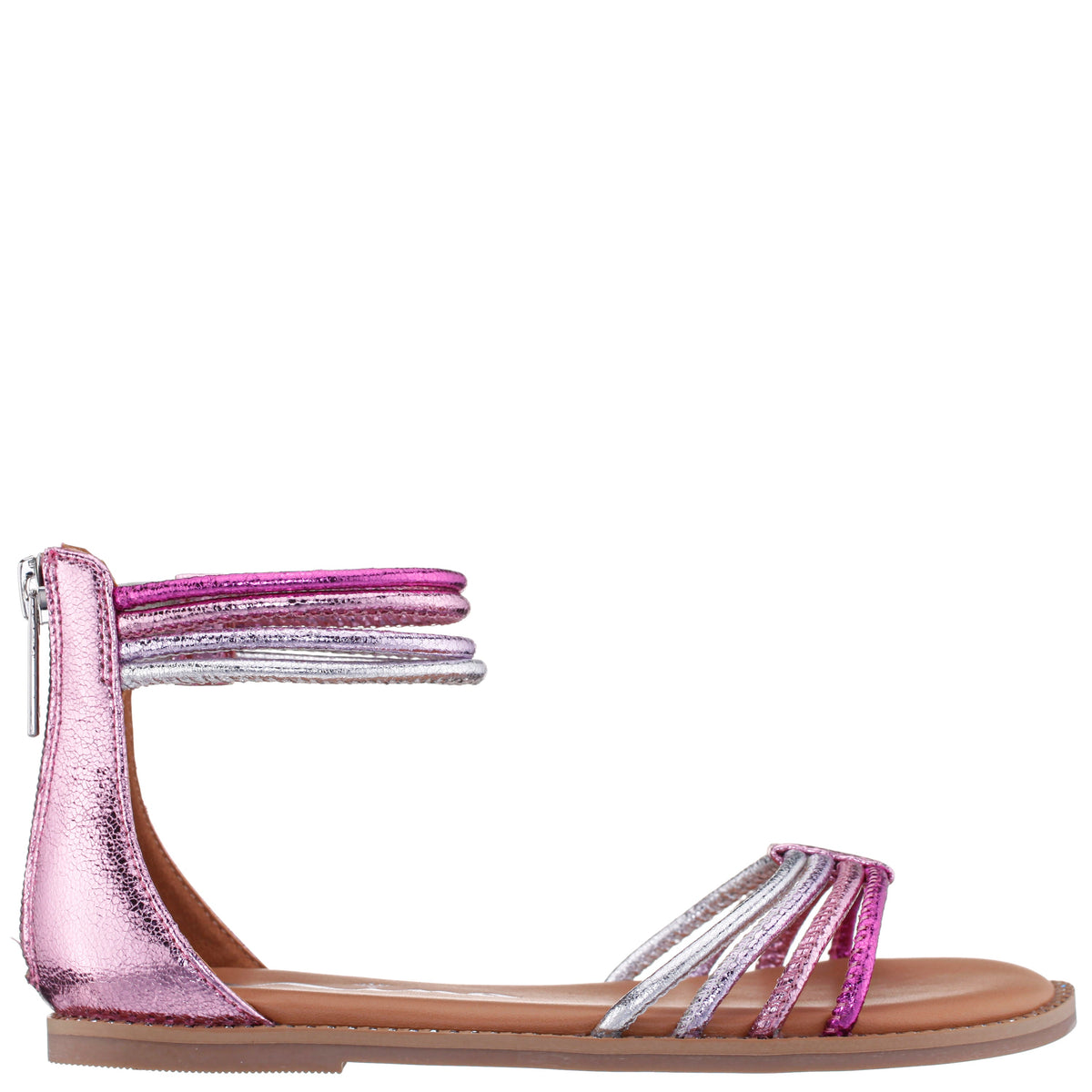 Nina Shoes Girls Brianna Pink Crinkle Metallic Back Zip Sandals