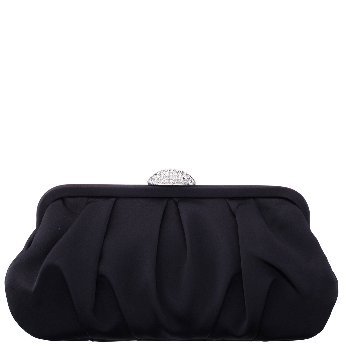 Nina Shoes Concord Black Pleated Frame Clutch With Crystal Clasp