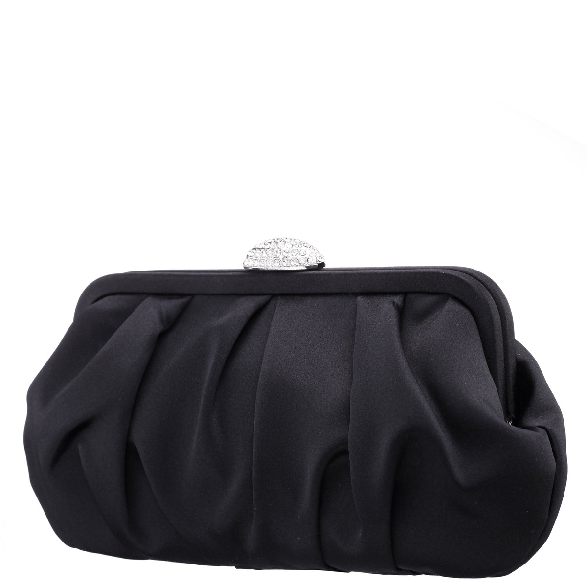 Nina Shoes Concord Black Pleated Frame Clutch With Crystal Clasp