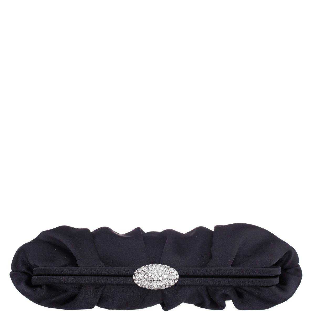 Nina Shoes Concord Black Pleated Frame Clutch With Crystal Clasp