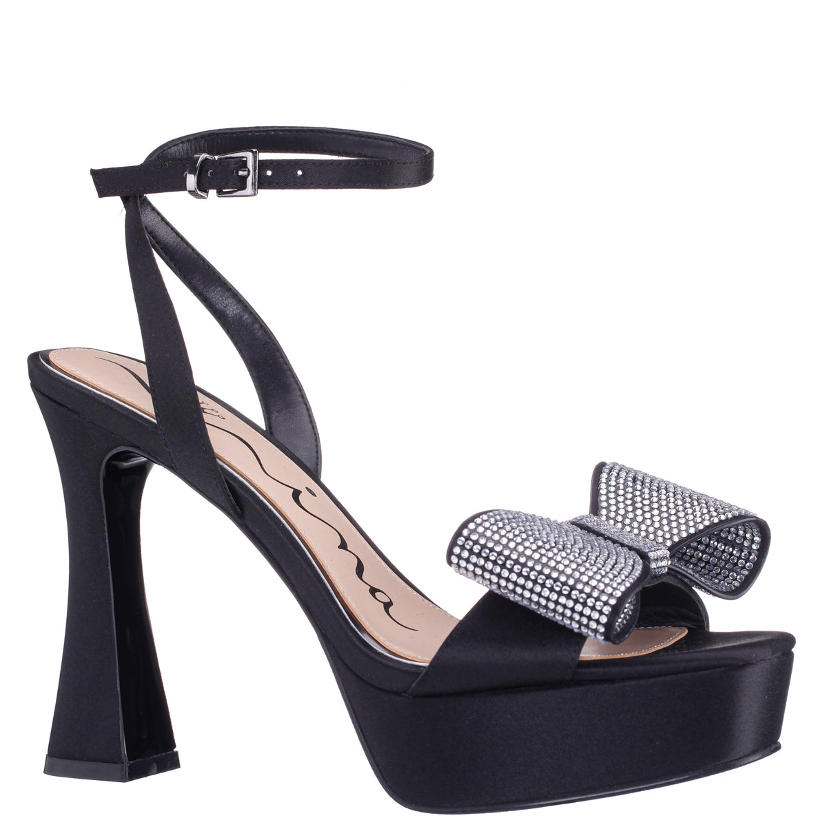 Nina Shoes Agusta Black Satin Bow Ultra High Platform Sandals