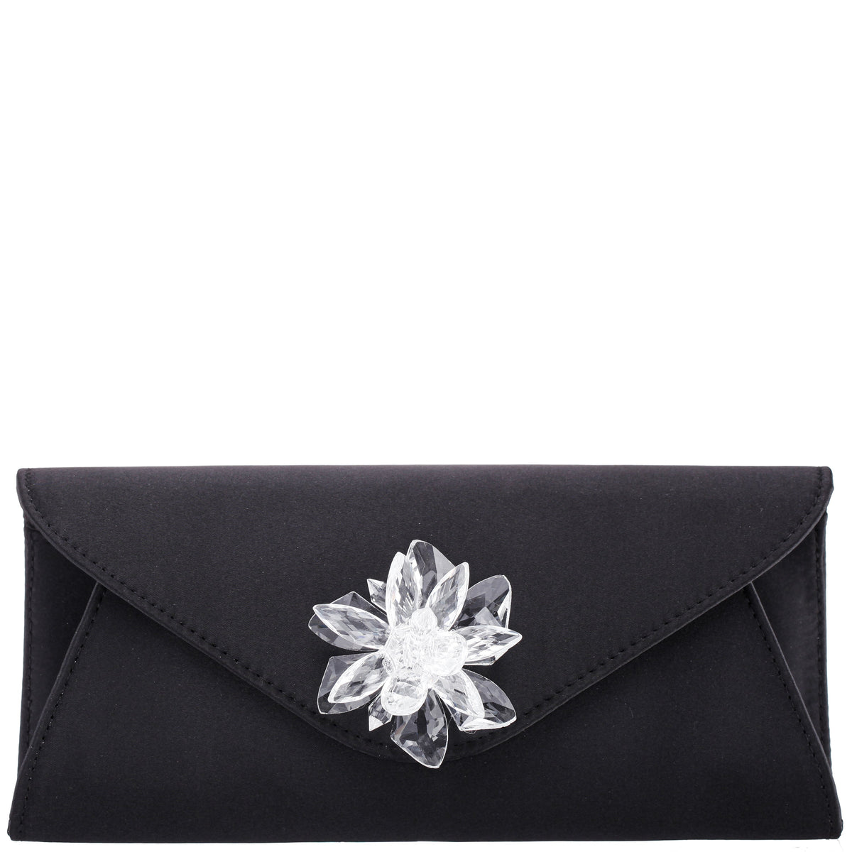 Nina Shoes Twila Black Satin/Glass Crystal Envelope Clutch