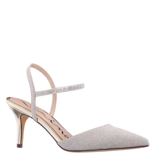 Nina Shoes Taisha Gold Sling Back Mid-Heel Dress Shoes