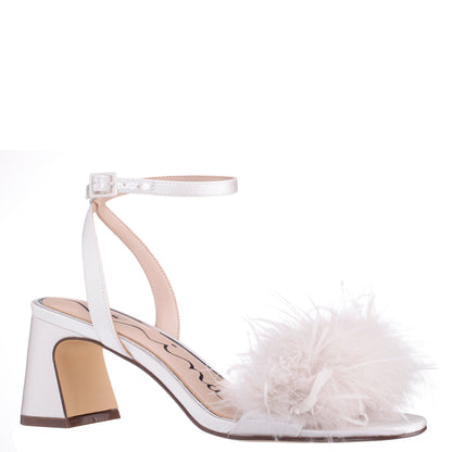 Nina Shoes Bev White Satin Block-Heel Sandals